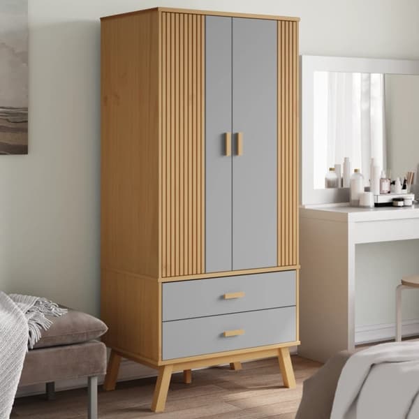 vidaXL Garderobe OLDEN grå og brun 76,5x53x172 cm heltre furu