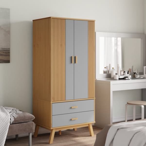 vidaXL Garderobe OLDEN grå og brun 76,5x53x172 cm heltre furu