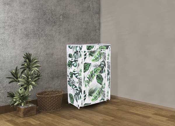 Mona Monstera hvid-grøn tekstil skoskab
