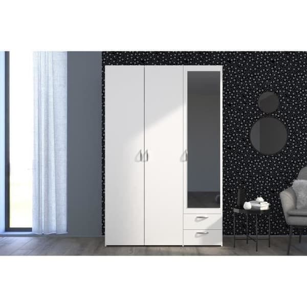 VARIA garderob - Vit dekor - 3 gångjärnsdörrar + spegel + 2 lådor - L 120 x H 185 x D 51 cm - PARISOT