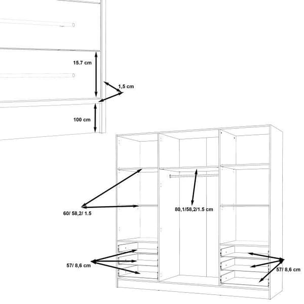 Garderob 4 gångjärnsdörrar + 6 lådor - Spånskivor - Matt vit - L 206,5 x D 60 x H 200 cm - JUPITER