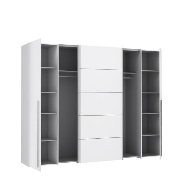 Garderob - Matt vit - 2 gångjärnsdörrar + 2 skjutdörrar - L 270,3 x D 61,2 x H 210 cm - NARAGO