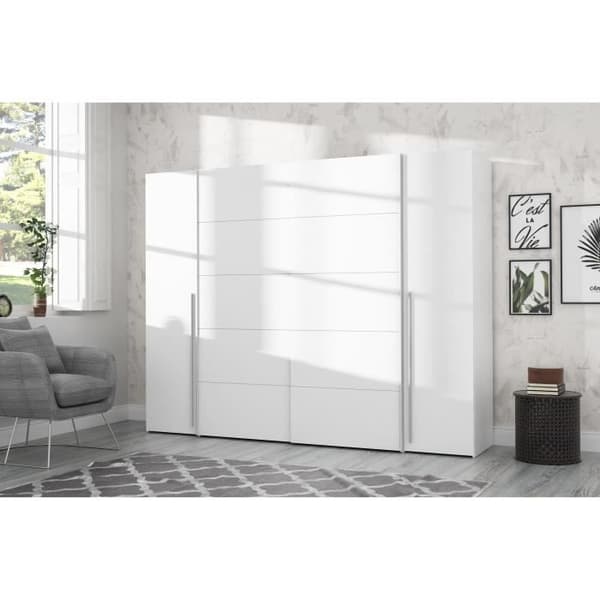 Garderob - Matt vit - 2 gångjärnsdörrar + 2 skjutdörrar - L 270,3 x D 61,2 x H 210 cm - NARAGO