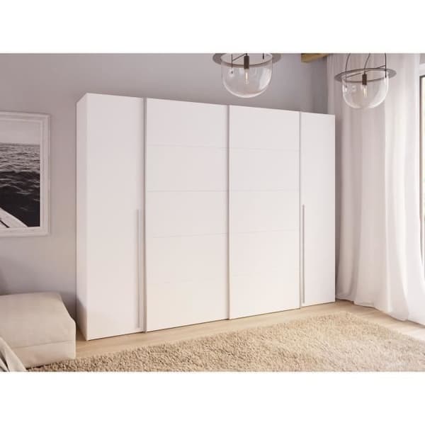 Garderob - Matt vit - 2 gångjärnsdörrar + 2 skjutdörrar - L 270,3 x D 61,2 x H 210 cm - NARAGO