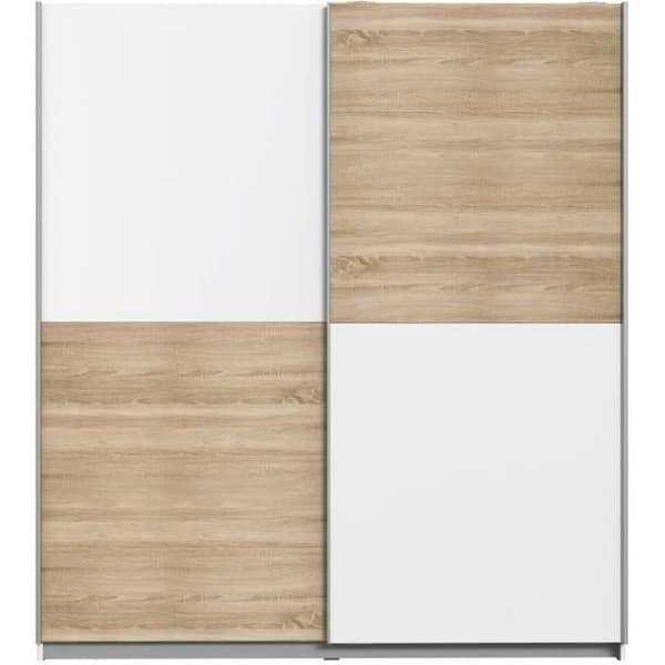 Garderob med 2 skjutdörrar - Spånskiva - Ek och vit dekor - L 170,3 x D 61,2 x H 190,5 cm - ULOS