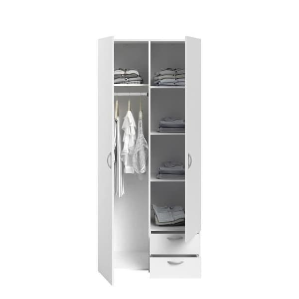 VARIA garderob - Vit dekor - 2 gångjärnsdörrar + 2 lådor - L 81 cm x H 185 x D 51 cm - PARISOT