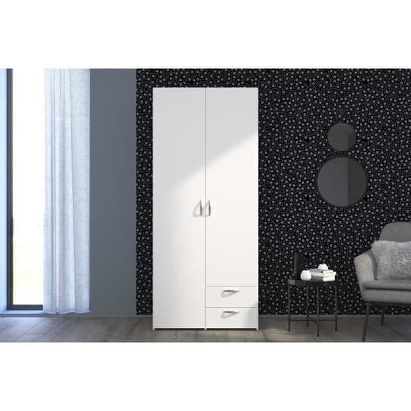 VARIA garderob - Vit dekor - 2 gångjärnsdörrar + 2 lådor - L 81 cm x H 185 x D 51 cm - PARISOT
