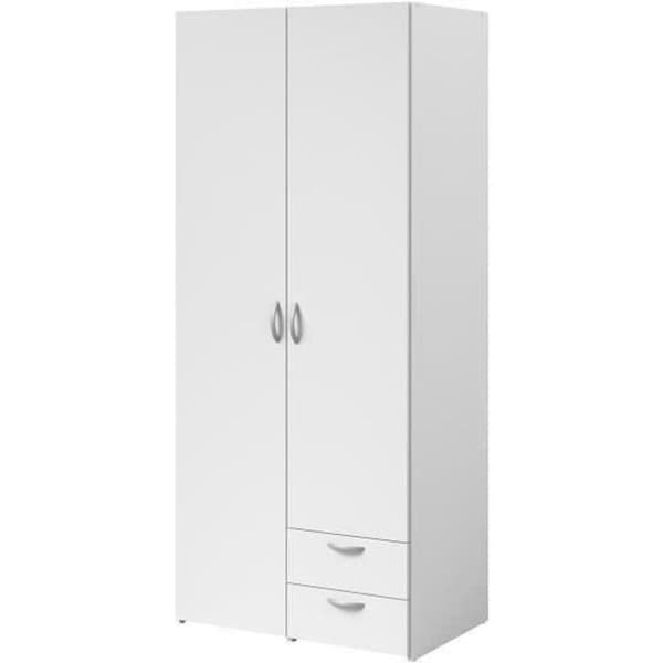 VARIA garderob - Vit dekor - 2 gångjärnsdörrar + 2 lådor - L 81 cm x H 185 x D 51 cm - PARISOT