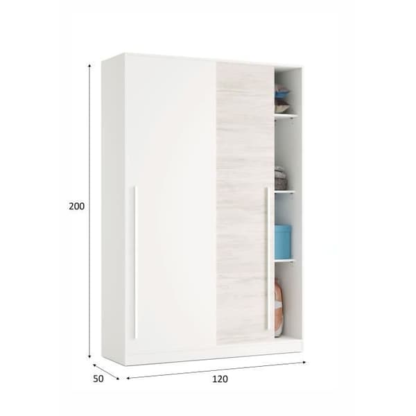TOP garderob - Artik vit och nodi ek dekor - 2 skjutdörrar - L200 x H121 x D50 cm