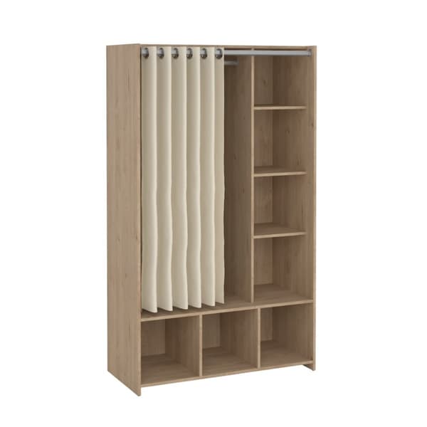 Kit garderobeskap med gardin valnøtt dekor beige.