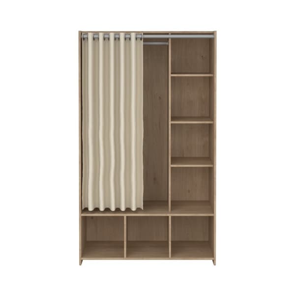 Kit garderobeskap med gardin valnøtt dekor beige.