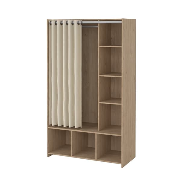 Kit garderobeskap med gardin valnøtt dekor beige.