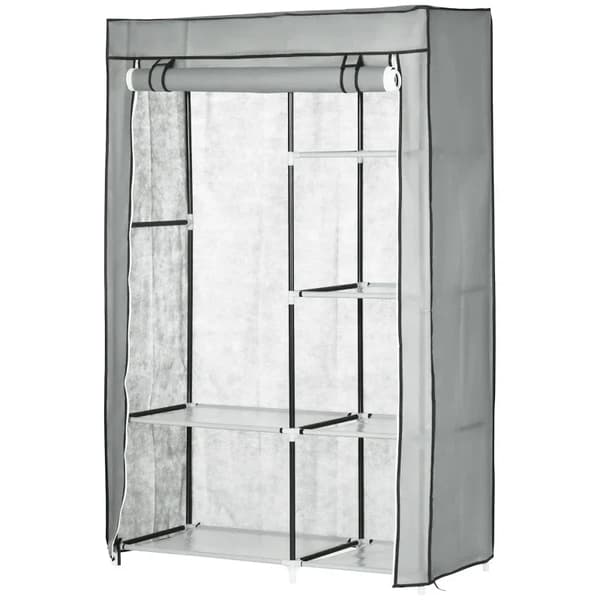 Rootz Tygskåp - Tygskåp - Garderobsförvaringslösning - 6 hyllor - 1 klädstång - Skåp - Grå - 103L x 43W x 162,5H cm