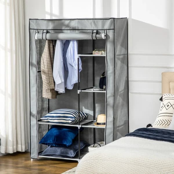 Rootz Tygskåp - Tygskåp - Garderobsförvaringslösning - 6 hyllor - 1 klädstång - Skåp - Grå - 103L x 43W x 162,5H cm