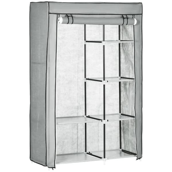 Rootz Tygskåp - Tygskåp - Garderobsförvaringslösning - 6 hyllor - 1 klädstång - Skåp - Grå - 103L x 43W x 162,5H cm