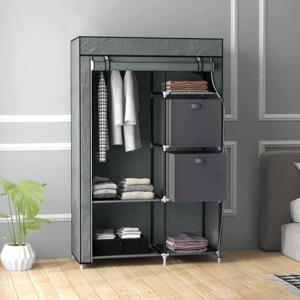 Rootz Kangaskaappi - Kangaskaappi - Taitettava vaatekaappi - 6 hyllyä - 1 vaatetanko - Kaappi - Harmaa - 102 x 42,5 x 162,5 cm