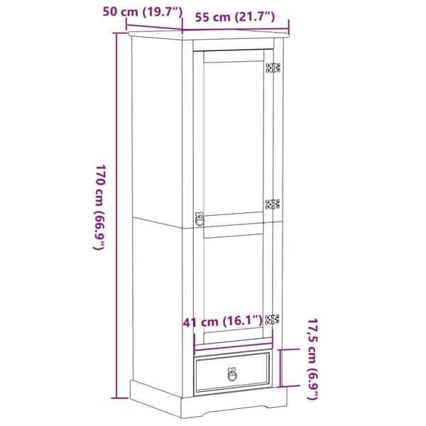 vidaXL Garderobe Corona 55x52x170 cm heltre furu