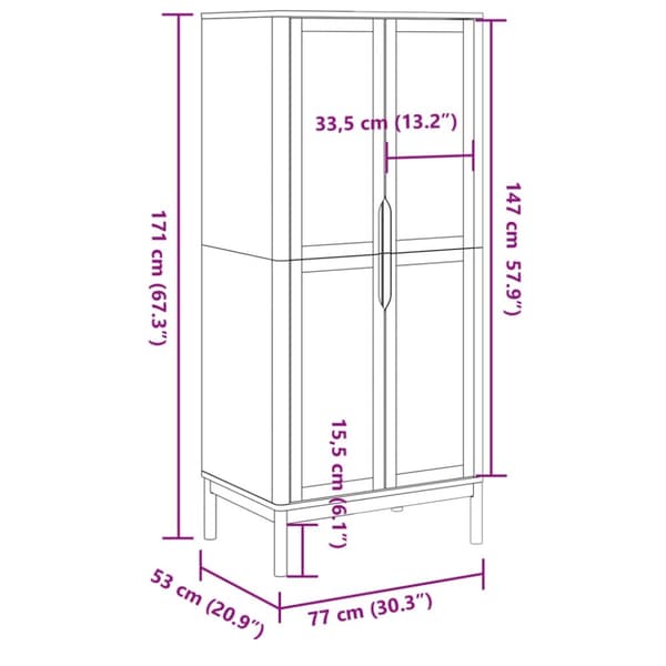 vidaXL klædeskab FLORO 77x53x171 cm massivt fyrretræ hvid