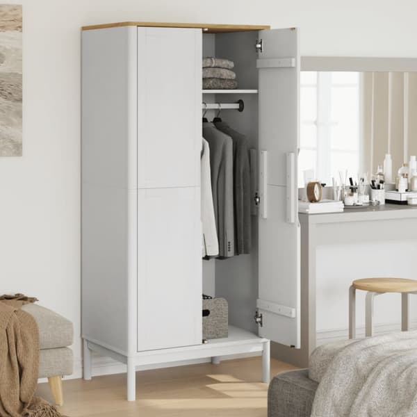 vidaXL klædeskab FLORO 77x53x171 cm massivt fyrretræ hvid