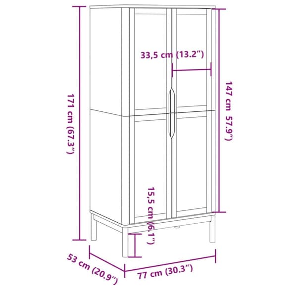 vidaXL klædeskab FLORO 77x53x171 cm massivt fyrretræ gyldenbrun