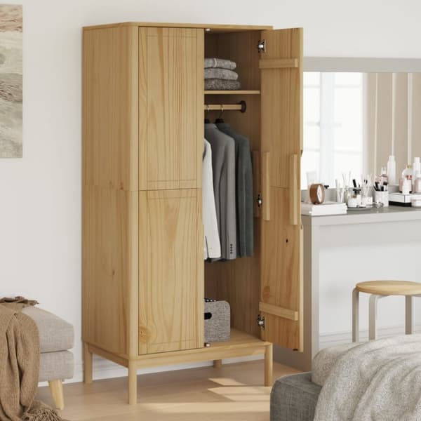 vidaXL klædeskab FLORO 77x53x171 cm massivt fyrretræ gyldenbrun