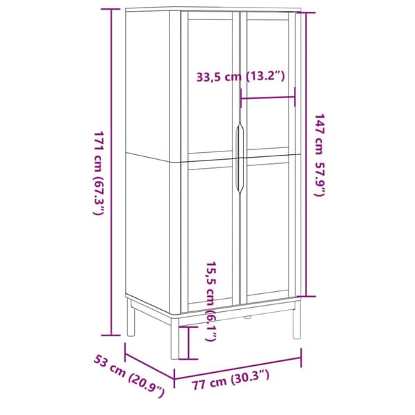 vidaXL Garderobe FLORO grå 77x53x171 cm heltre furu