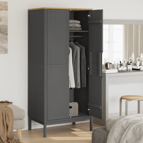 vidaXL Garderobe FLORO grå 77x53x171 cm heltre furu
