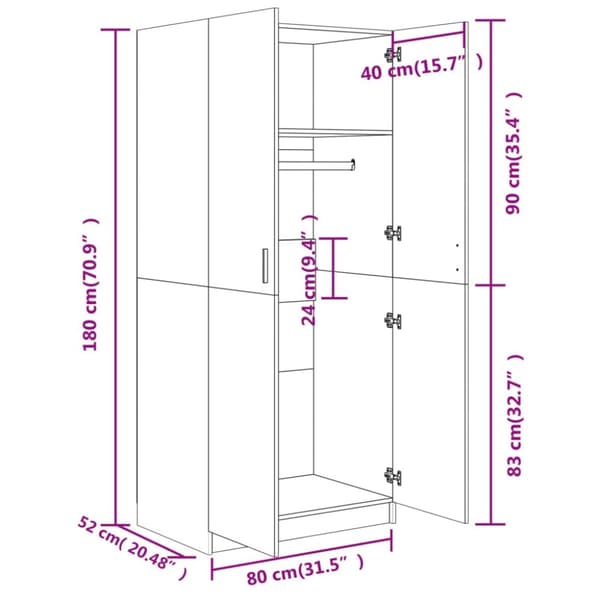 vidaXL Garderob sonoma-ek 80x52x180 cm spånskiva -  Skåp & garderober