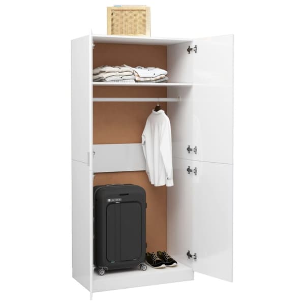 vidaXL klædeskab 80x52x180 cm konstrueret træ hvid højglans - Klædeskabe & garderobeskabe