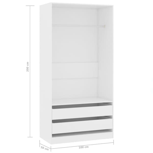vidaXL klædeskab 100x50x200 cm konstrueret træ hvid -  Klædeskabe & garderobeskabe