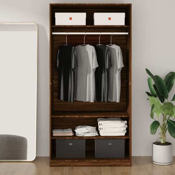 vidaXL Vaatekaappi ruskea tammi 100x50x200 cm tekninen puu - Kaapit & vaatekaapit