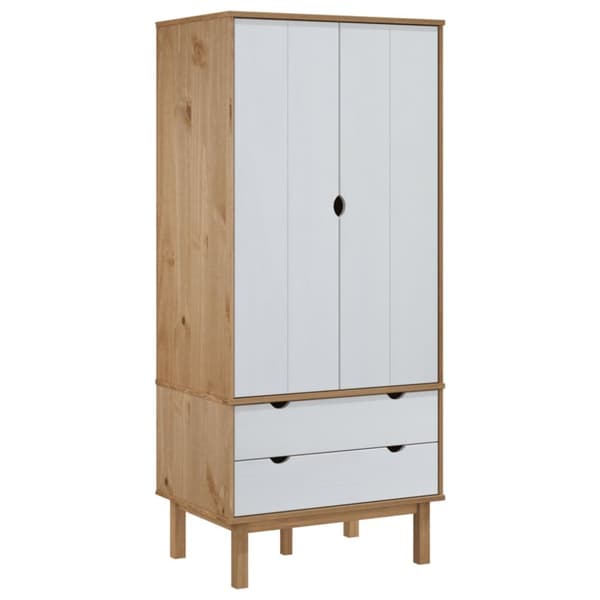 vidaXL tøjskab OTTA 76,5x53x172 cm massivt fyrretræ brun og hvid - Klædeskabe & garderobeskabe