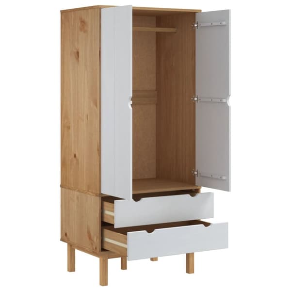 vidaXL tøjskab OTTA 76,5x53x172 cm massivt fyrretræ brun og hvid - Klædeskabe & garderobeskabe