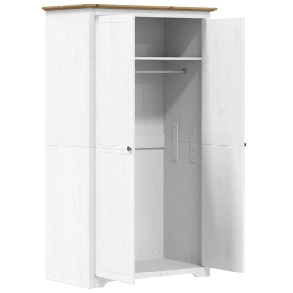 vidaXL klædeskab BODO 101x52x176,5 cm massivt fyrretræ hvid og brun - Klædeskabe & garderobeskabe
