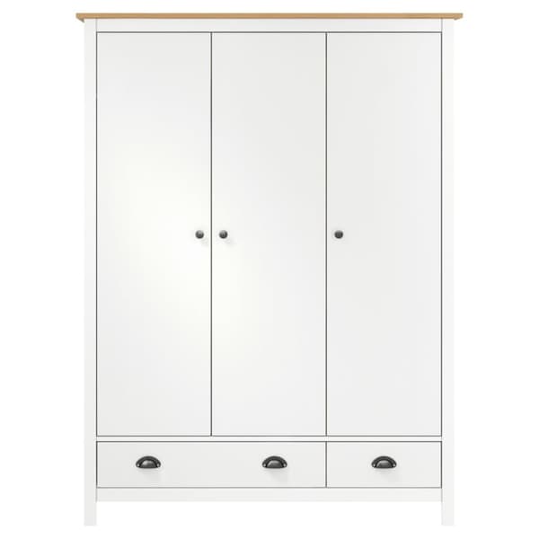 vidaXL klædeskab med 3 låger Hill 127x50x170 cm massivt fyrretræ hvid - Klædeskabe & garderobeskabe