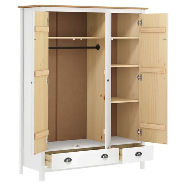 vidaXL klædeskab med 3 låger Hill 127x50x170 cm massivt fyrretræ hvid - Klædeskabe & garderobeskabe