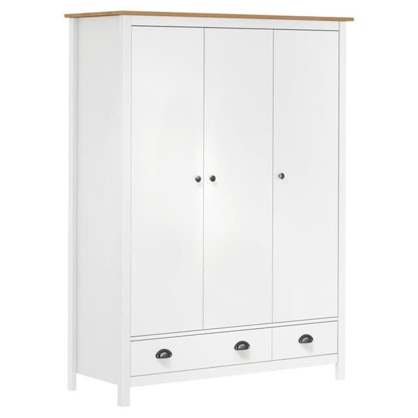 vidaXL klædeskab med 3 låger Hill 127x50x170 cm massivt fyrretræ hvid - Klædeskabe & garderobeskabe