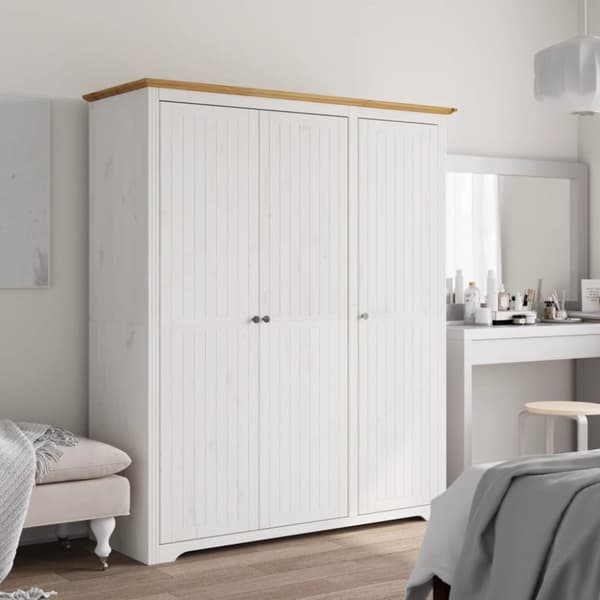 vidaXL klædeskab BODO 151,5x52x176,5 cm massivt fyrretræ hvid og brun -  Klædeskabe & garderobeskabe