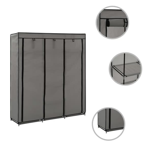 vidaXL klædeskab med rum og tøjstænger 150 x 45 x 175 cm stof grå - Klædeskabe & garderobeskabe