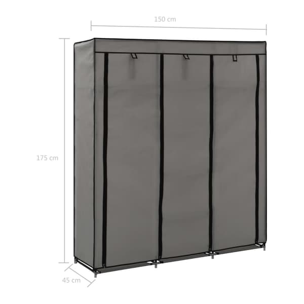 vidaXL klædeskab med rum og tøjstænger 150 x 45 x 175 cm stof grå - Klædeskabe & garderobeskabe