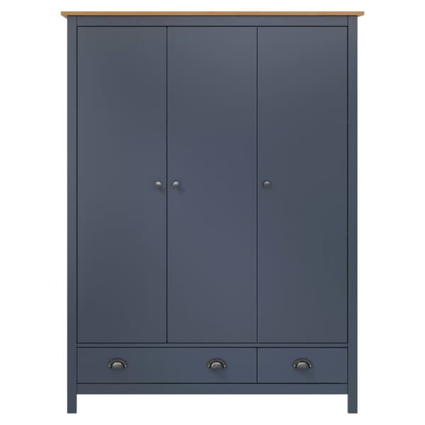 vidaXL klædeskab med 3 låger Hill 127x50x170 cm massivt fyrretræ grå - Klædeskabe & garderobeskabe