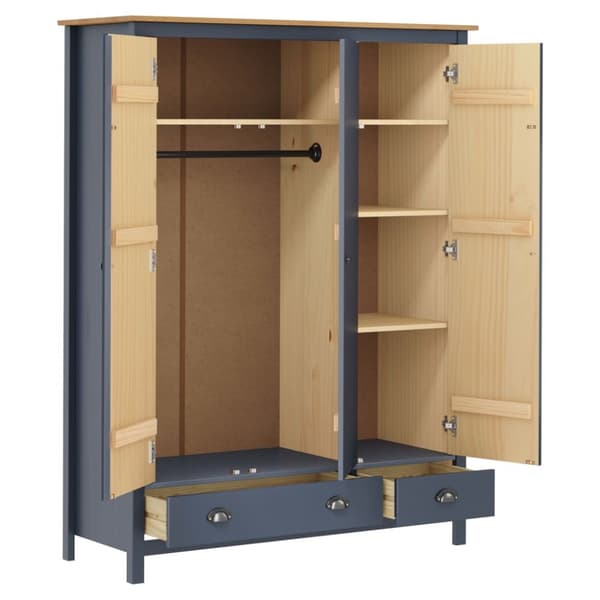 vidaXL klædeskab med 3 låger Hill 127x50x170 cm massivt fyrretræ grå - Klædeskabe & garderobeskabe