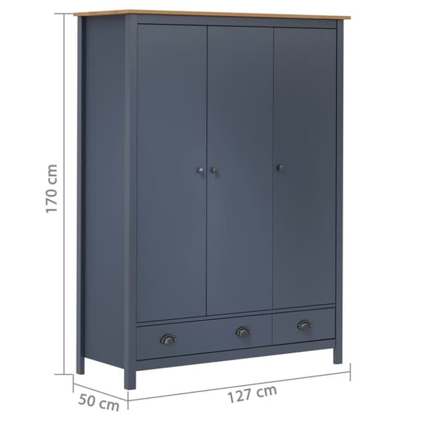 vidaXL klædeskab med 3 låger Hill 127x50x170 cm massivt fyrretræ grå -  Klædeskabe & garderobeskabe