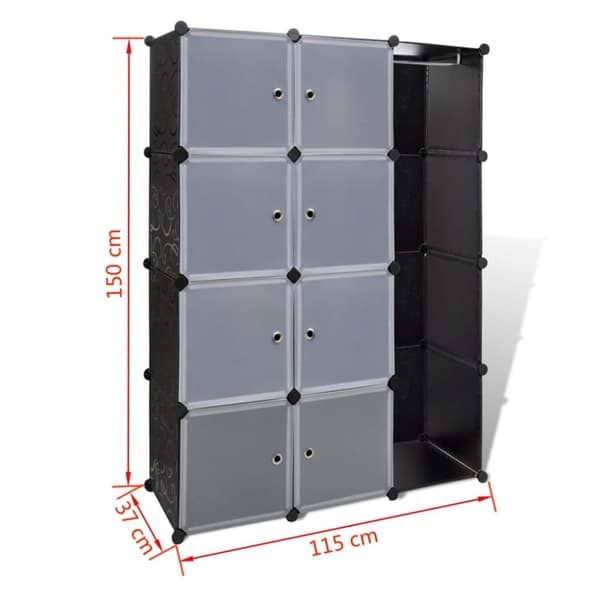 vidaXL Modulär garderob 9 fack 37 x 115 x 150 cm svart och vit - Skåp & garderober