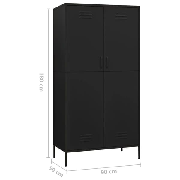 vidaXL klædeskab 90x50x180 cm stål sort -  Klædeskabe & garderobeskabe