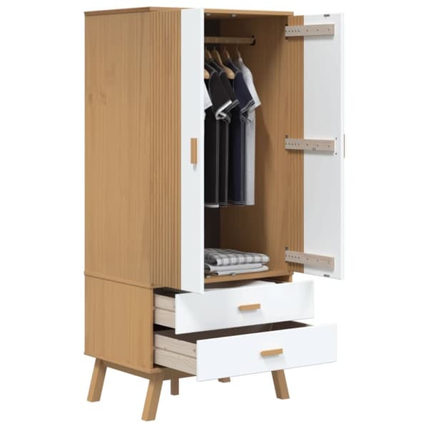 vidaXL klædeskab OLDEN 76,5x53x172 cm massivt fyrretræ hvid og brun -  Klædeskabe & garderobeskabe