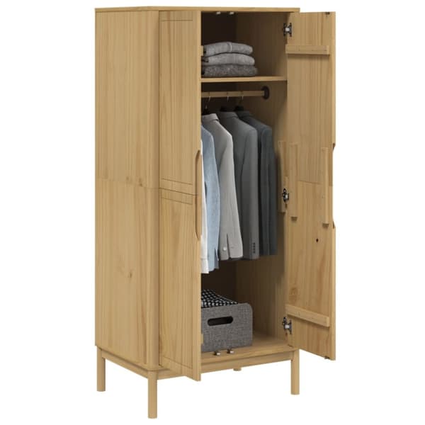vidaXL klædeskab FLORO 77x53x171 cm massivt fyrretræ gyldenbrun -  Klædeskabe & garderobeskabe