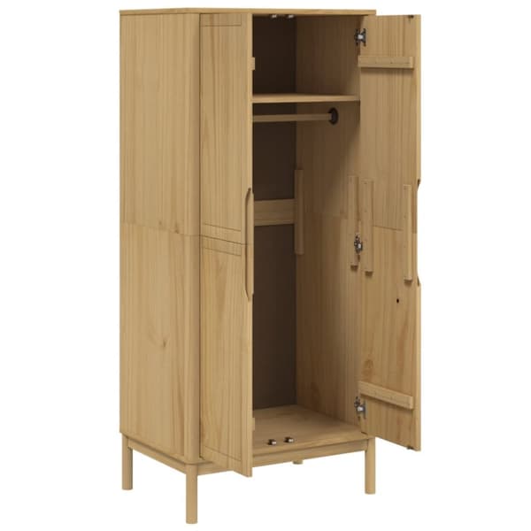 vidaXL klædeskab FLORO 77x53x171 cm massivt fyrretræ gyldenbrun -  Klædeskabe & garderobeskabe