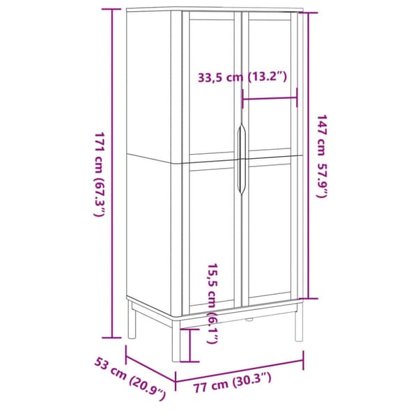 vidaXL klædeskab FLORO 77x53x171 cm massivt fyrretræ gyldenbrun -  Klædeskabe & garderobeskabe