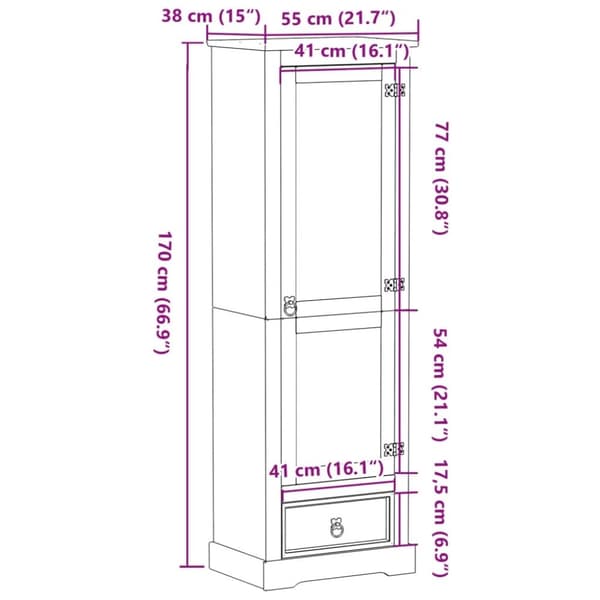 vidaXL Garderobe Corona 55x38x170 cm heltre furu